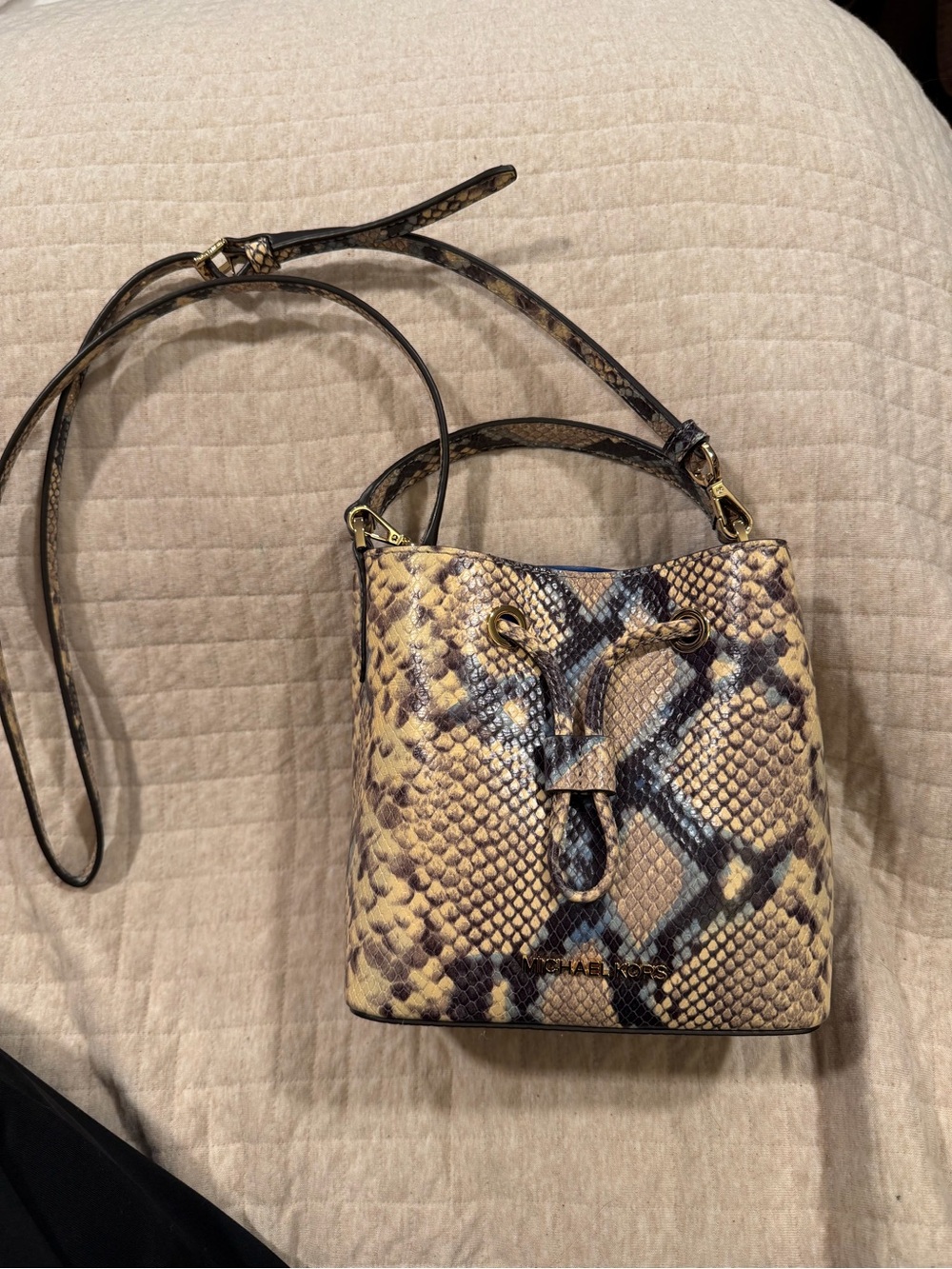 Michael Kors suri python embossed leather bucket bag